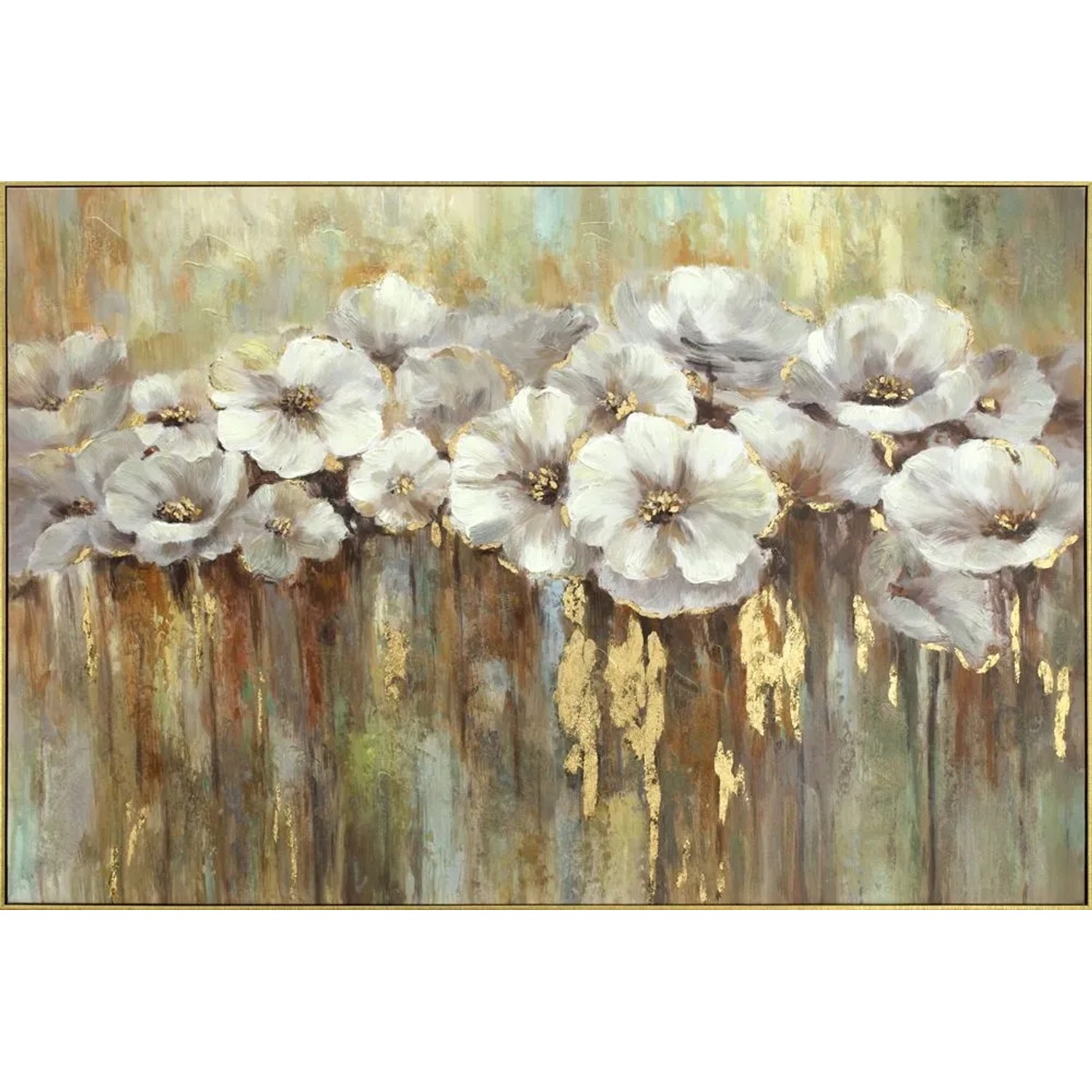 Art Universe Leinwandbild Weißer Mohn mit Gold 120x80 cm