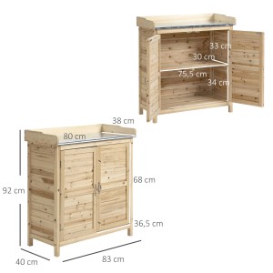 Outsunny Gartenschrank aus Naturholz mit 2 Einlegeböden, 83x40x92cm, für Ordnung im Garten.