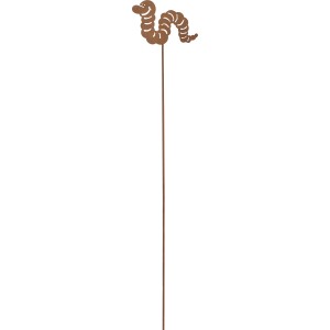 Gartenstecker Raupe in Rostfarben, 85 cm hoch, zur Dekoration von Pflanzkübeln und Beeten.