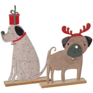 Boltze Figur Barney, 2-fach sortiert, mehrfarbig. Weihnachtsdeko mit Hunde-Motiv aus Filz.