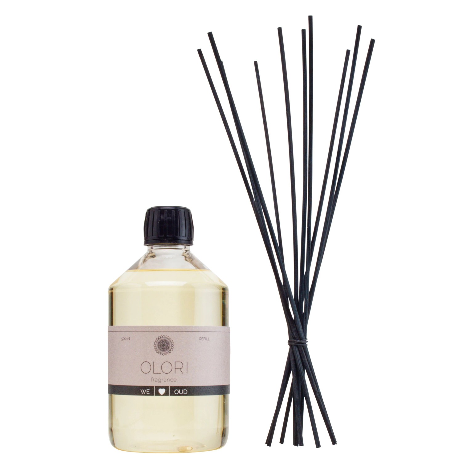Olori Raumduft Oud 500 ml mit Duftstäbchen als luxuriöser Zimmerduft.