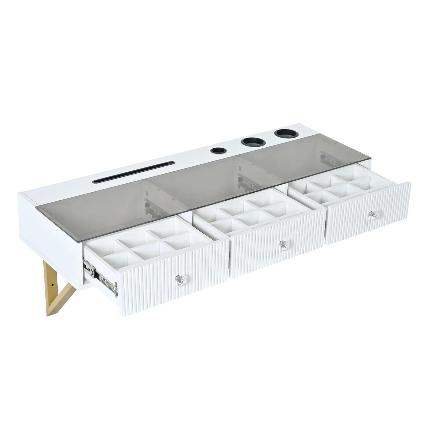okwish Schminktisch mit 3 Schubladen Glasplatte Schlafzimmer 120x45x40cm Weiß