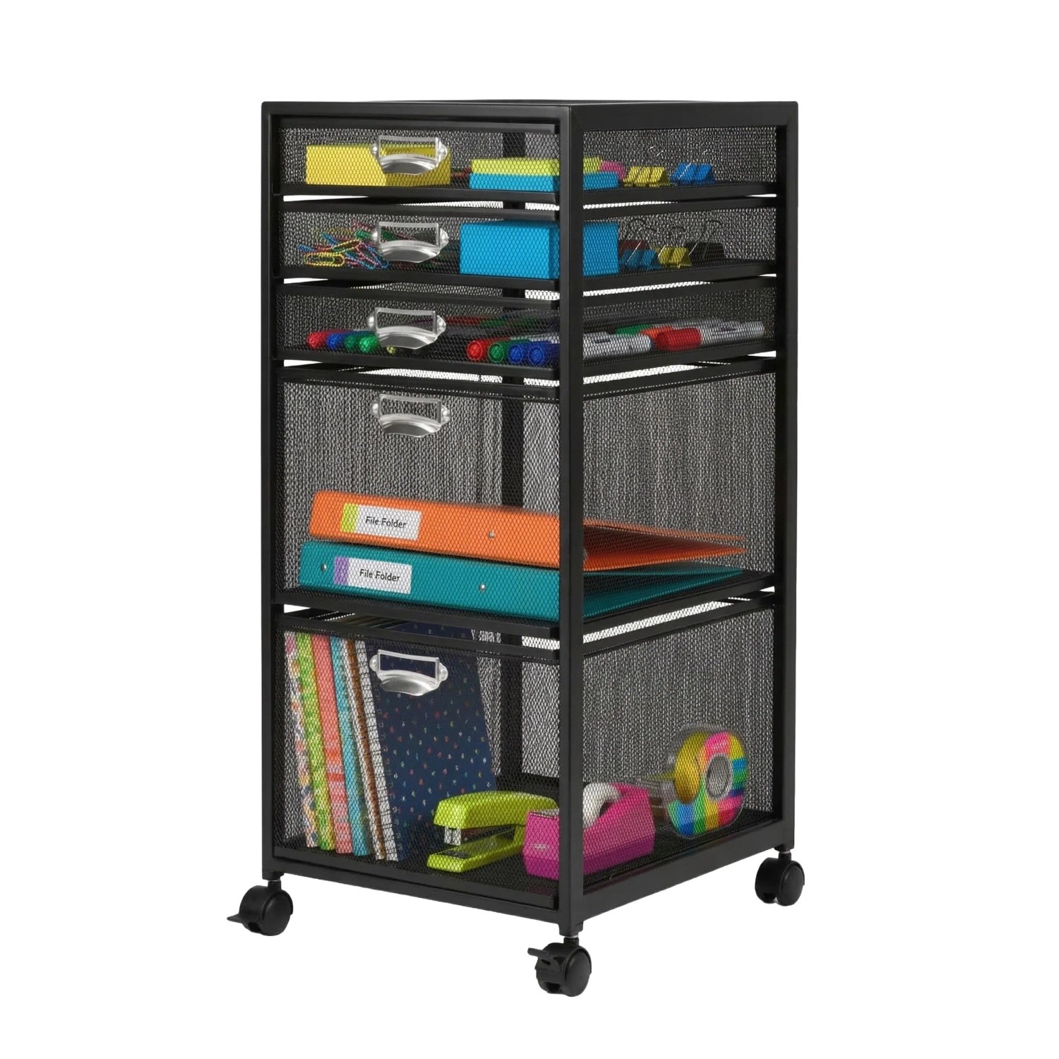 Relaxdays Rollcontainer Stahl Schwarz Mit 5 Schubladen 59 cm x 27,5 cm x 35 cm