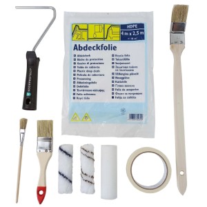 Scorprotect Profi Renovier Set 9 Teilig Fuer Malerarbeiten Mit Farbroller Walzen Pinsel Folie Und Kreppband