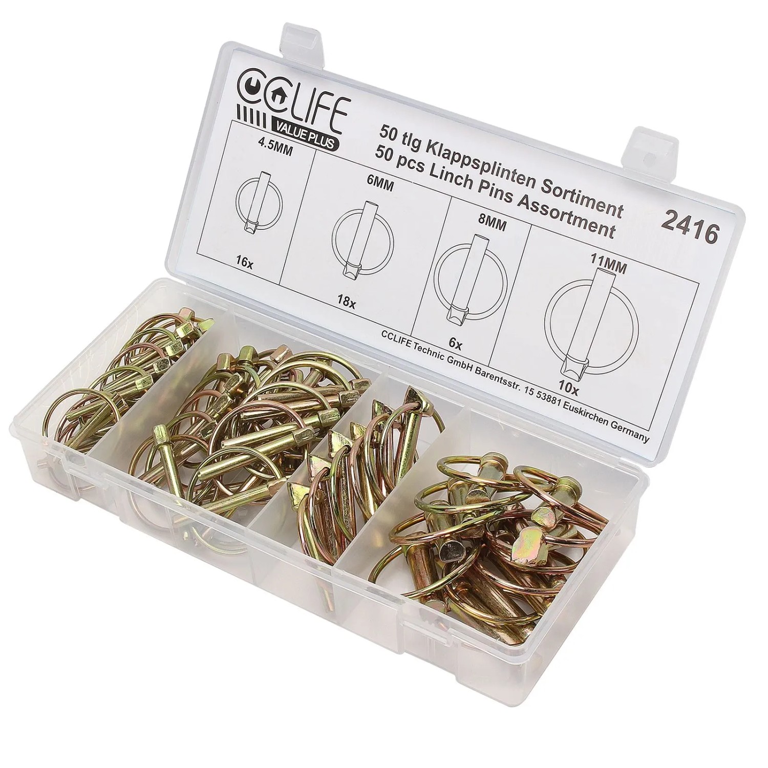 CCLIFE Klappsplinte Sortiment 50 tlg 4,5-11 mm für KFZ Anhänger Maschine günstig online kaufen