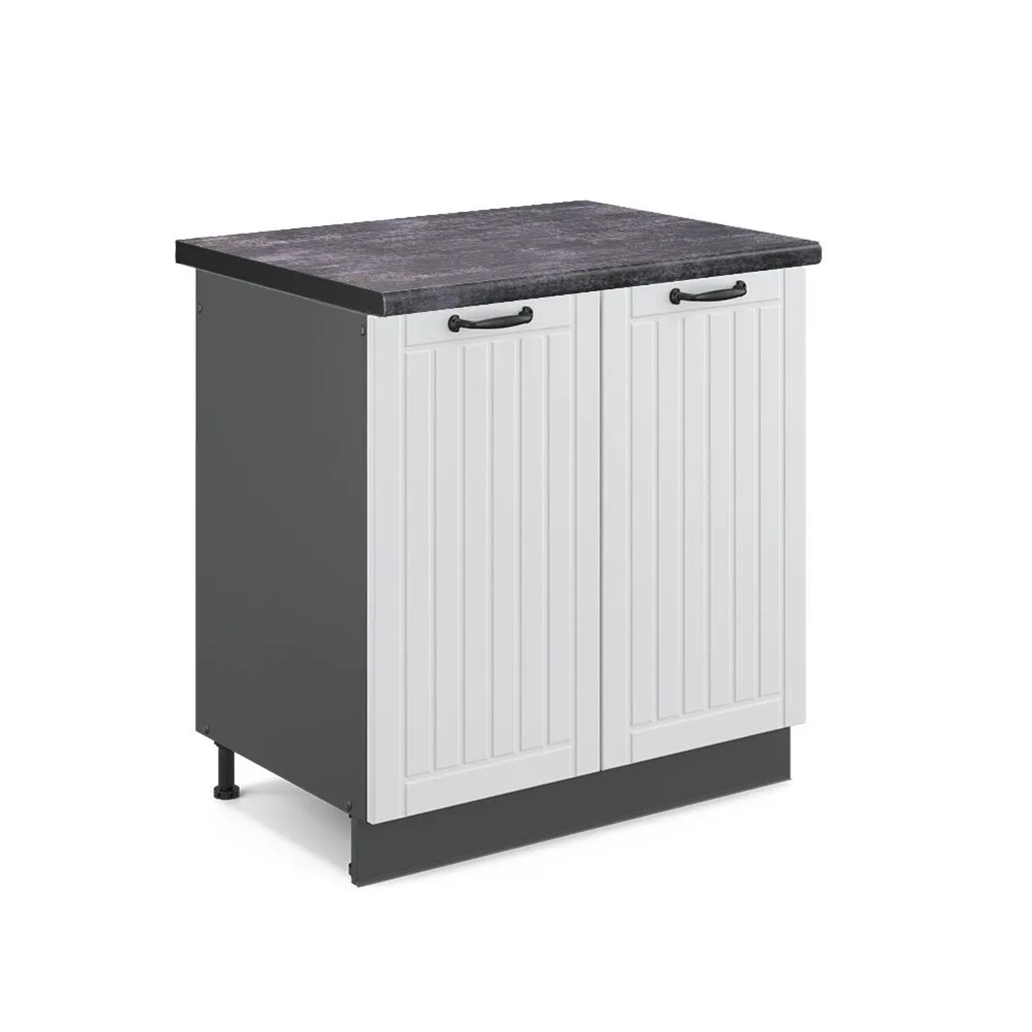 Vicco Spülenunterschrank Fame-Line Weiß Landhaus Anthrazit 80 cm AP Anthrazit