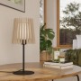 Eglo Tischleuchte Fattoria in Schwarz, Braun und Weiss. Design-Tischlampe mit Holz- und Textilschirm.