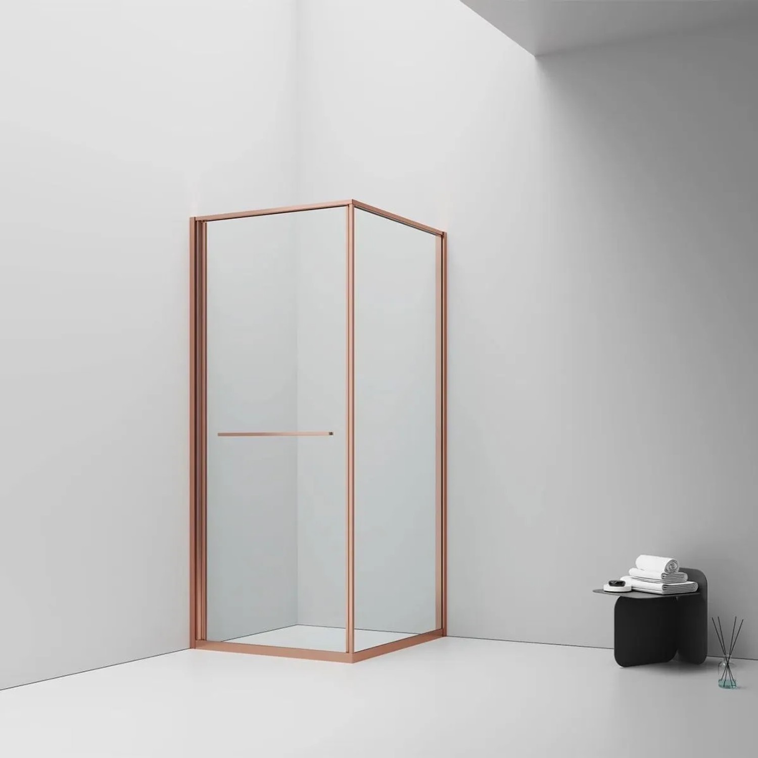 Belvit Duschkabine 90x90 cm Schiebetür Nach Innen Öffnend Sicherheitsglas 6 mm Anti Kalk Platzsparend Reversibel Klarglas Gebürstetes Kupfer