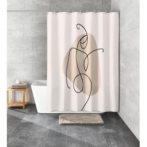 Kleine Wolke Duschvorhang Faceline beige-schwarz mit abstraktem Motiv, 200x180 cm.
