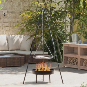 vidaXL Lagerfeuer Stativ 3 Stk Schwarz Stahl 42010332