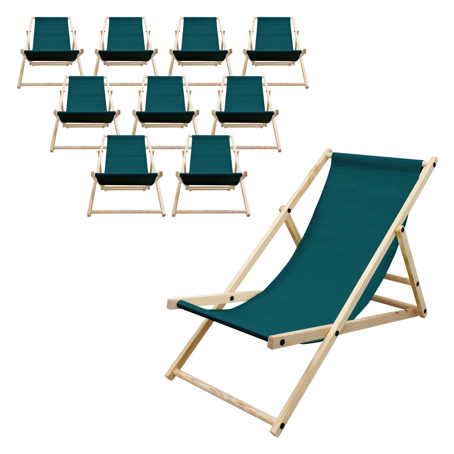 ECD Germany 10Er Set Liegestuhl Klappbar Dunkelgrün Holz 3 Positionen bis 120kg