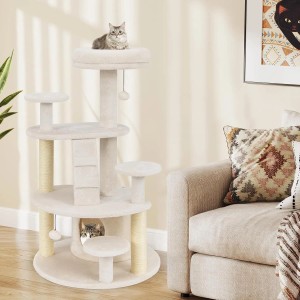 Costway Katzenmöbel Holz Katzenkratzbaum mit Katzenhöhle Weiß