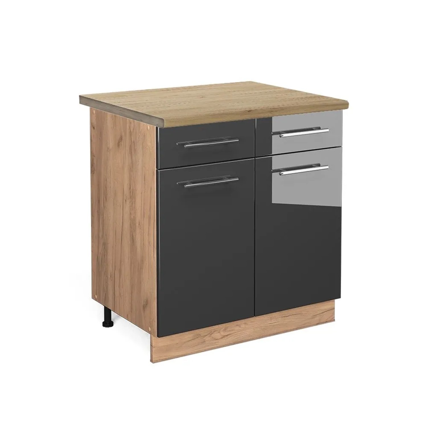 Vicco Küchenunterschrank Fame-Line Anthrazit Hochglanz Goldkraft Eiche 80 cm AP Eiche