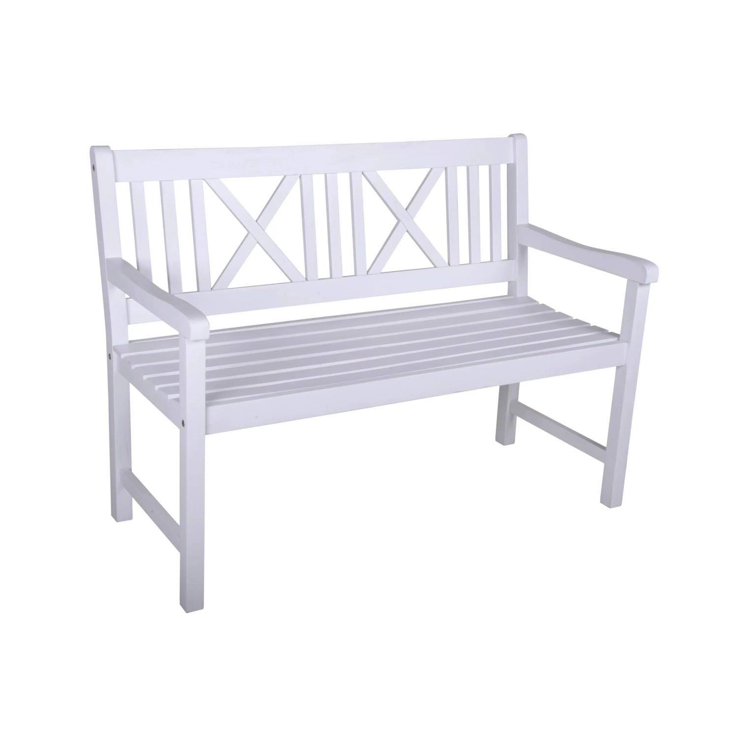 DELUKE Gartenbank NICE 2-Sitzer 120cm Breit Eukalyptus Weiß Terrassenbank Wetterfest Sitzbank Outdoor Bank