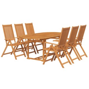 7-tlg. Garten-Essgruppe aus Akazienholz mit ovalem Ausziehtisch und 6 Klappstühlen.