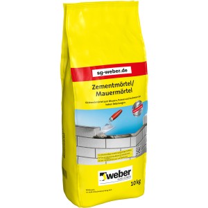 Gelber Sack Weber Zementmörtel/Mauermörtel, 10 kg, für Mauerarbeiten und Putzarbeiten.