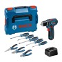 Bosch Professional Akku-Bohrschrauber GSR 12V-15 Set mit L-Boxx, Akku, Ladegerät, Schraubendrehern und Zangen.