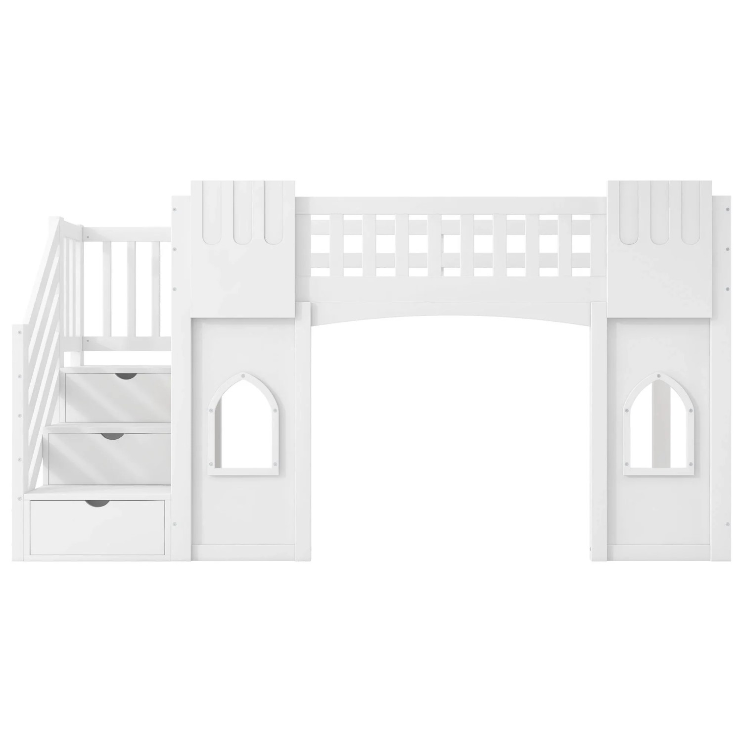Merax Hochbett 90x200 cm mit Stauraumtreppe Fenster Weiß