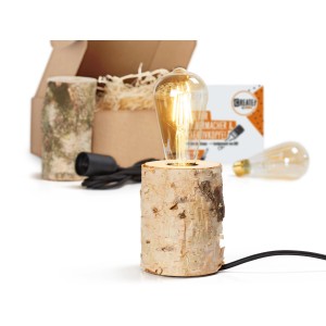 DIY Birkenleuchte von CREATE! by OBI: Tischlampe mit naturbelassenem Birkenstamm und Retro-Glühbirne.