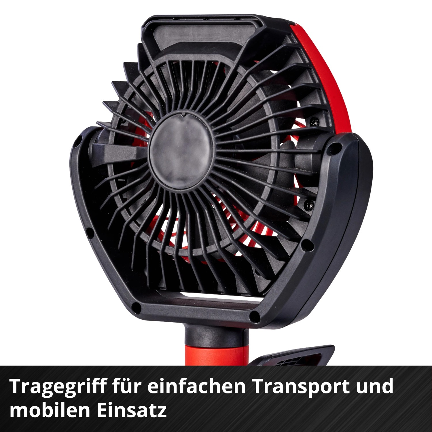 Einhell Akku-Ventilator GC-CF 18/110 Li-Solo: Kompakter, kabelloser Ventilator mit rotem Akzent.