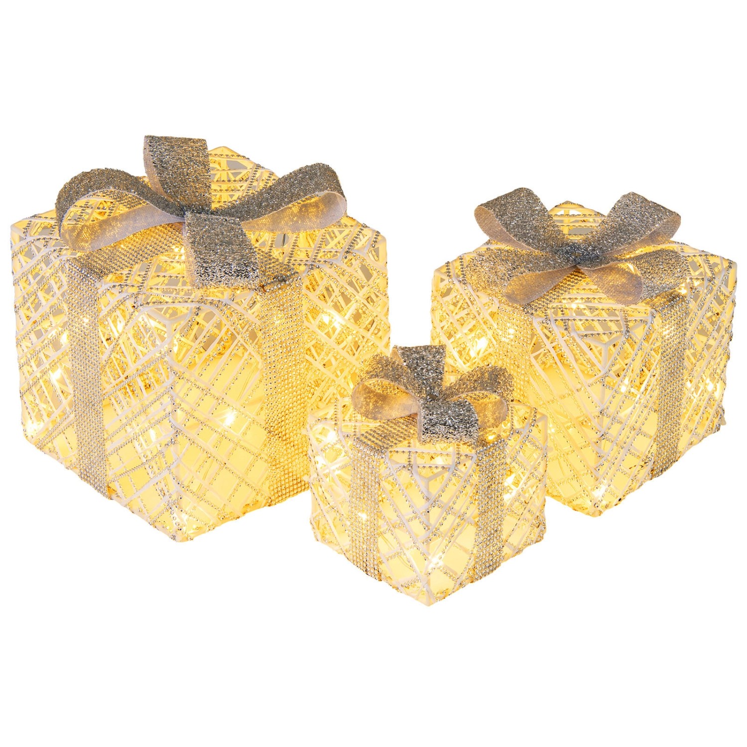 Costway 3er Set LED Geschenkboxen Weihnachtsdeko mit 48 Warmweißen LED