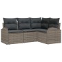 Graues 4-teiliges vidaXL Garten-Sofa-Set aus Polyrattan mit Kissen.