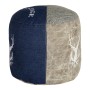 Handgefertigter WOMO-DESIGN Sitzpouf Jacksonville aus Segeltuch/Jeans in Natur/Blau mit Hirsch Motiv.
