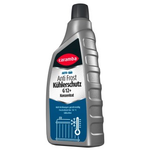 Graue Flasche Caramba Anti Frost Kühlerschutz G12+ Konzentrat 1 l, silikatfrei.