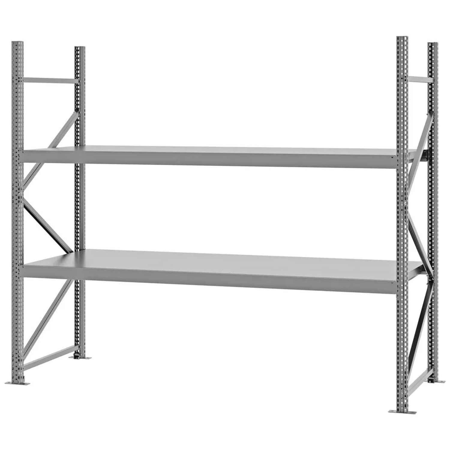 PROREGAL Weitspannregal Schraub-Stecksystem MAGNUS PRO Made In Germany Grundregal 200x225x80cm 2 Ebenen Stahlböden Fachlast 520kg Verzinkt