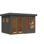 Karibu Gartenhaus Maradi 5, terragrau, mit Flachdach, Fenster und Doppeltür. Ideal als Holz-Gartenhaus.