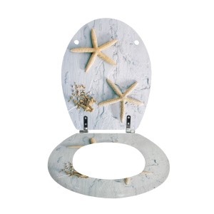 Beiger MSV WC-Sitz Seestern aus MDF mit Seestern-Motiv, 42,5x36,5x5cm.