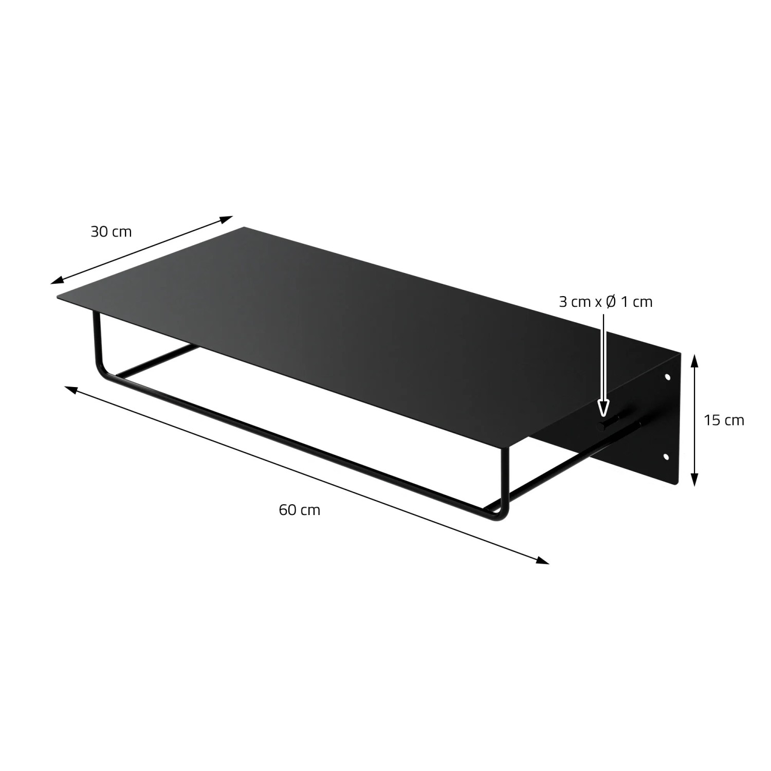 ML-Design Wandgarderobe, 2er Set, schwarz, mit Hakenleiste und Kleiderstange, 60x30x15cm.