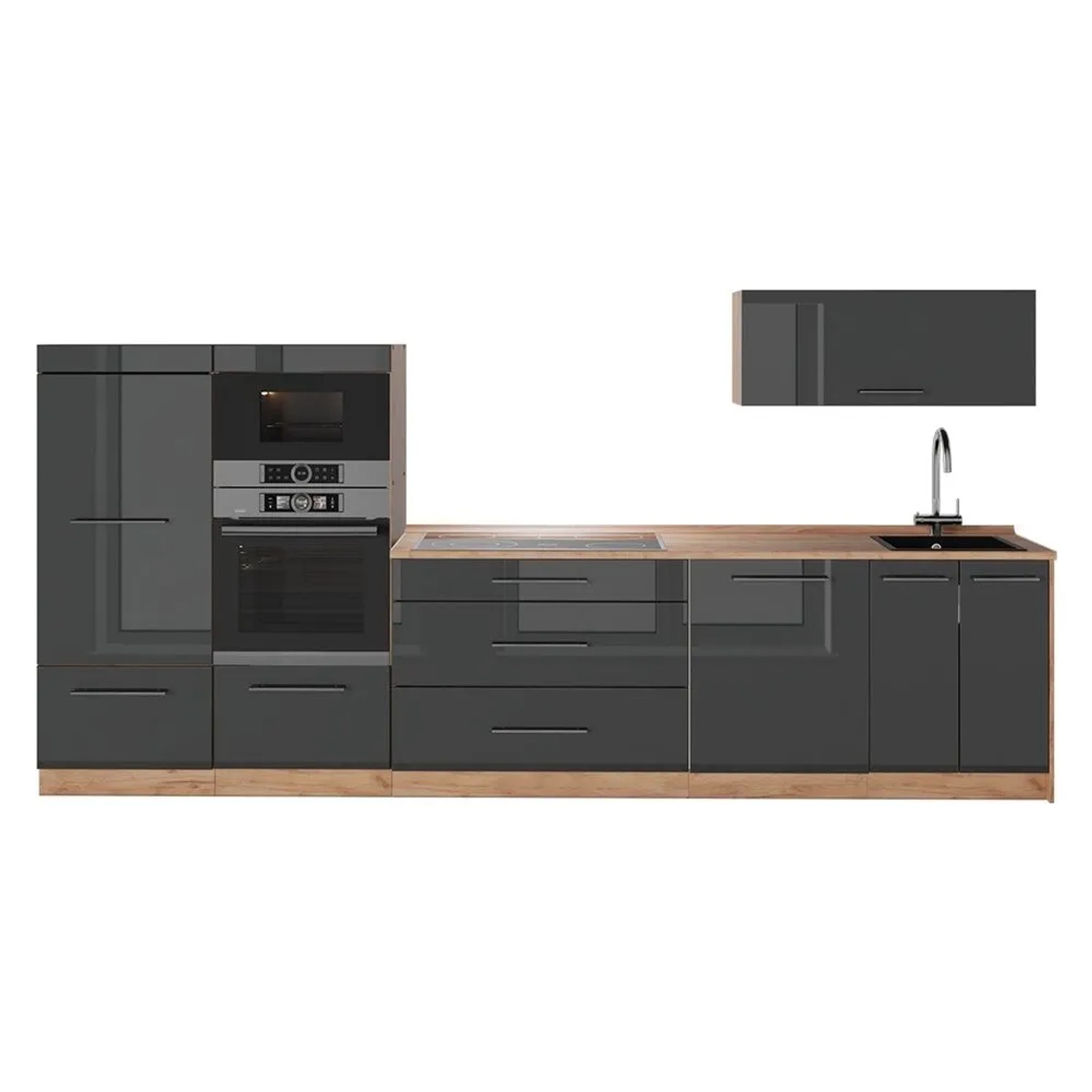 Vicco Küchenzeile Fame-Line Anthrazit Hochglanz/Goldkraft Eiche 340 x 154 AP Eiche Art Nr 64504