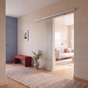 Doorlegro Glasschiebetür Klar 775 mm x 2.175 mm Silber