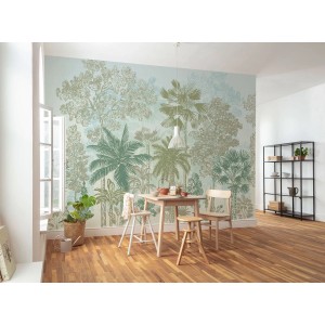 Komar Fototapete Palmen in Blau und Grün im Esszimmer, 350x250 cm.