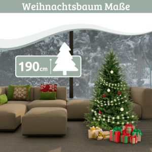 DELUKE Weihnachtsbaum Künstlich 190cm mit Lichterkette Nordfichte Spritzguss Tannenbaum Naturgetreu mit Baumständer