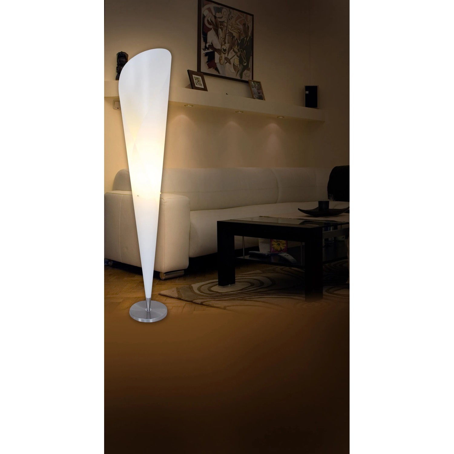 Näve Stehleuchte Tulip, Design-Stehlampe aus Stahl und Kunststoff in Weiß, Höhe 162 cm.