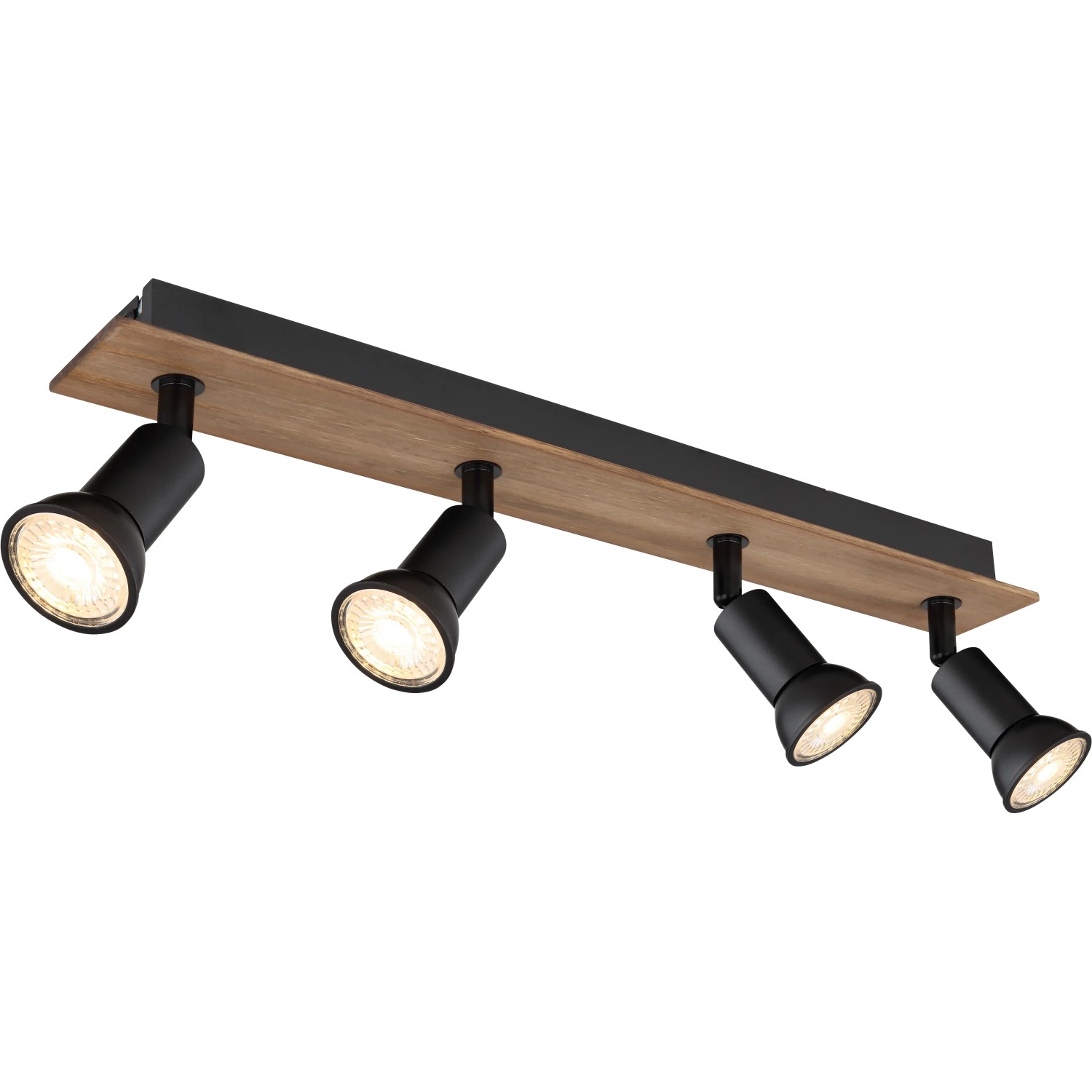 Globo Strahler Drew, 4-flammig, dunkelbraun/schwarz, Holz/Metall, 500x60x90 mm. Spots für GU10 Leuchtmittel.