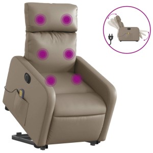 Elektrischer Massagesessel mit Aufstehhilfe in Cappuccino-Braun. Relaxsessel mit Vibrationsmassage und Kunstlederbezug.