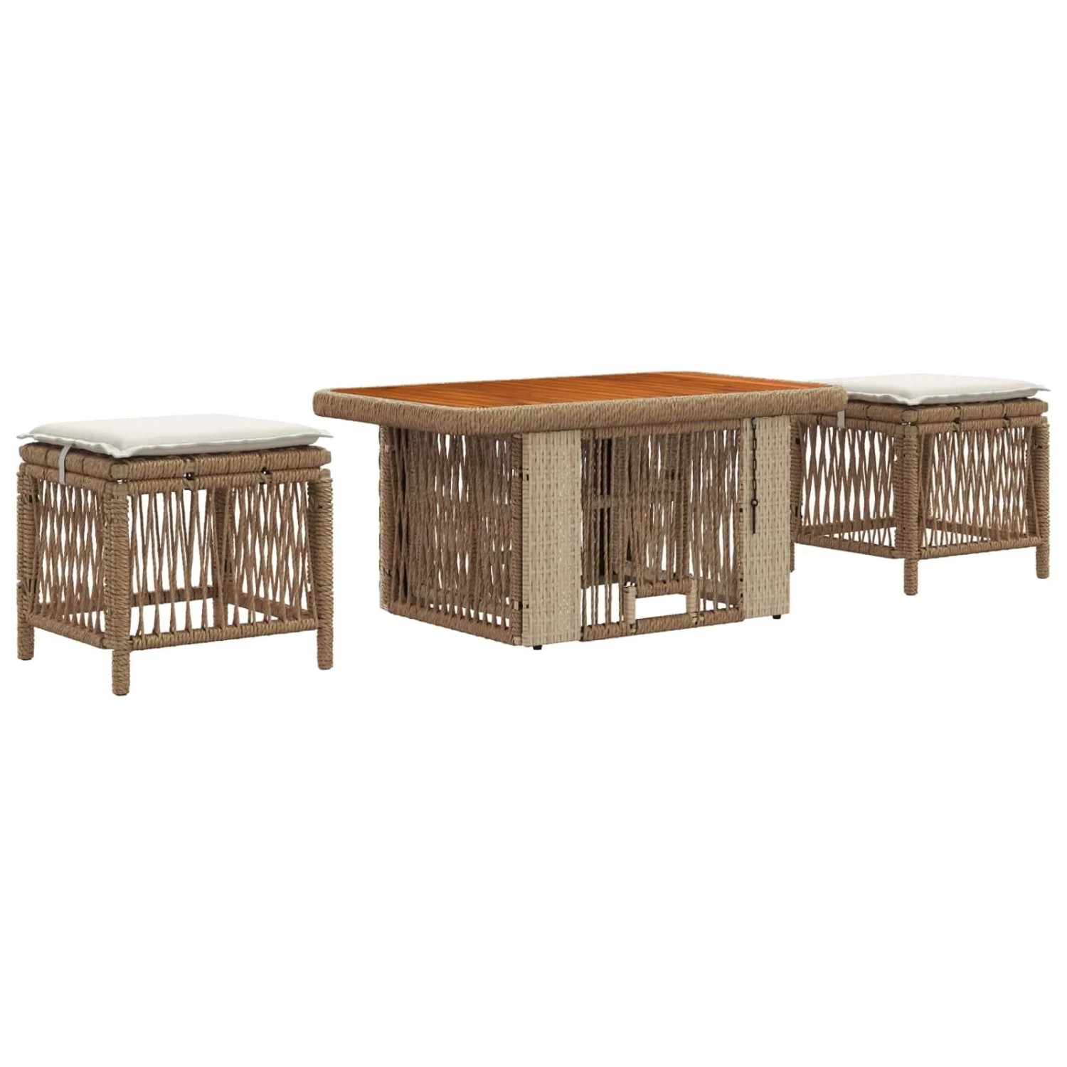 vidaXL Garten Essgruppe mit Kissen 3-Tlg Beige und Creme Poly-Rattan 42026752