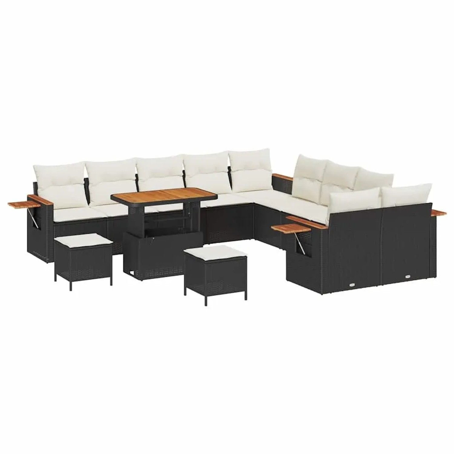 vidaXL Gartensofa-Set mit Kissen 13 Stk Schwarz und Creme 3363235