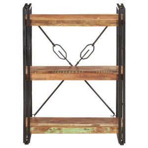 VidaXL Bücherregal mit 3 Fächern aus Altholz und Stahlrahmen, Ansicht von vorn.