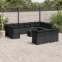 Schwarze 14-tlg. vidaXL Garten-Sofagarnitur aus Poly Rattan mit Kissen und Tisch.
