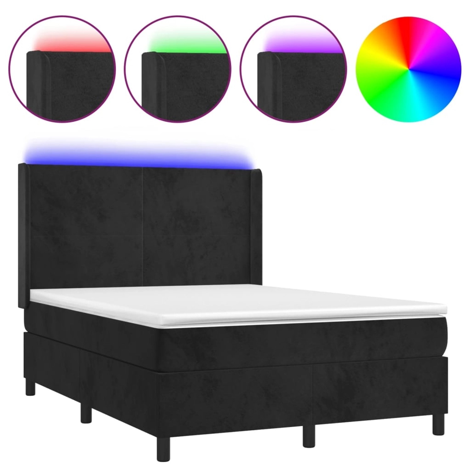 vidaXL Boxspringbett mit Matratze & LED Schwarz 140x190 cm Samt 3139441 günstig online kaufen