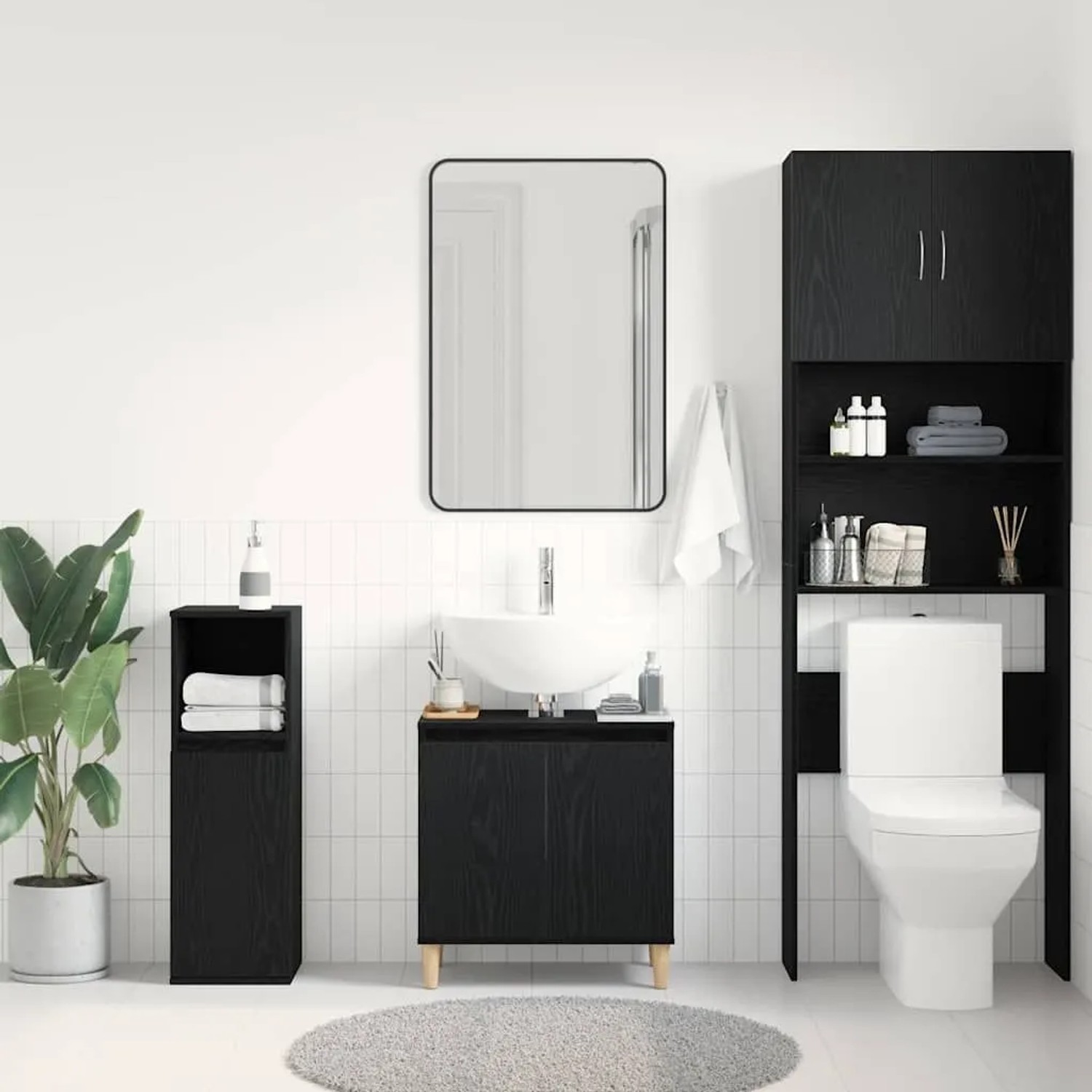 vidaXL Waschbeckenschrank in Schwarz Eichen-Optik, 58x33x60 cm. Unterschrank fürs Bad.