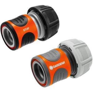 Gardena Schlauchverbinder-Satz, 19 mm (3/4 Zoll), mit Wasserstop für Schlauch und Hahn.