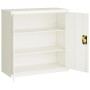Weißer vidaXL Aktenschrank aus Stahl (90x40x90 cm) mit offenen Türen und Einlegeböden.