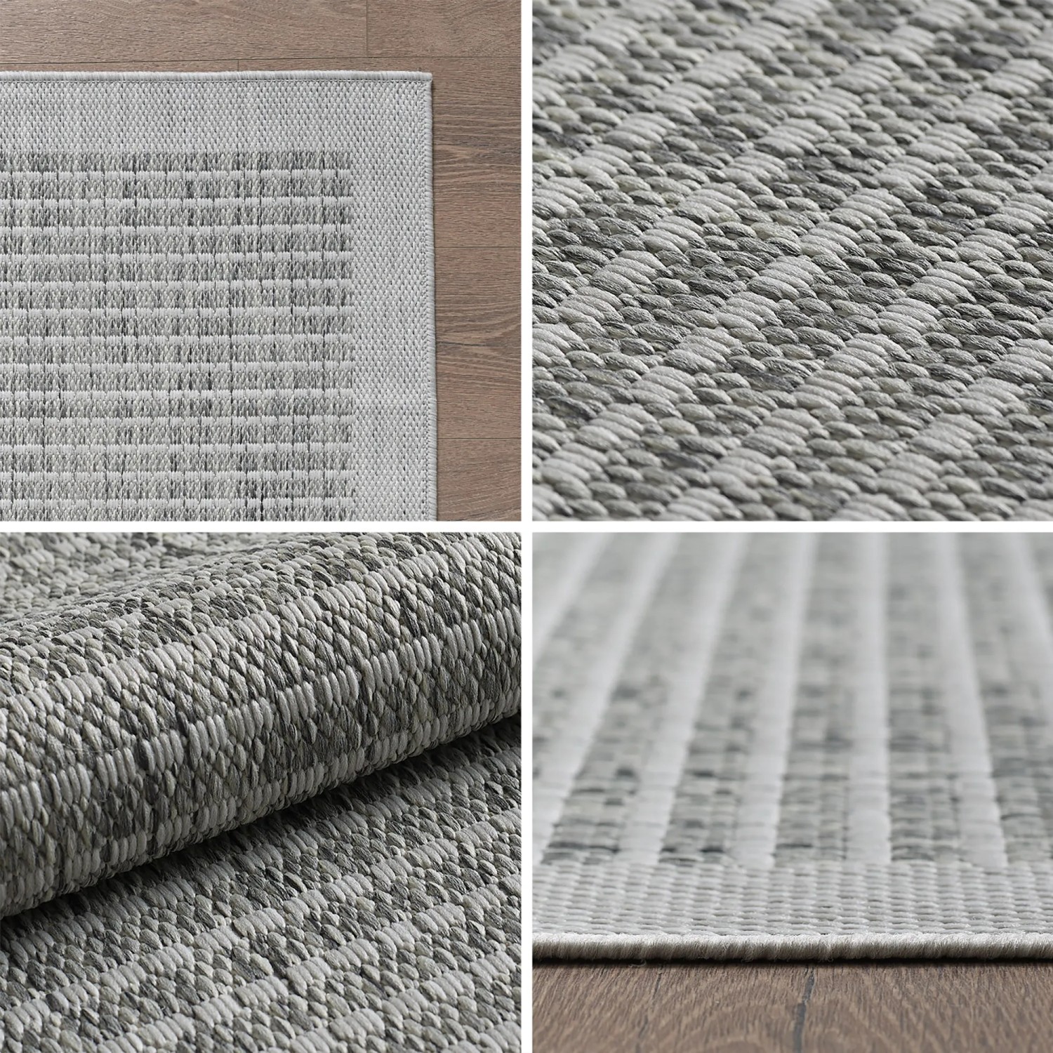 Detailansicht des grauen Ayyildiz Outdoor-Teppichs Giza 1410, wetterfest und robust.