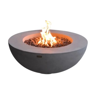 Elementi Gasfeuerstelle Ätna in Beton-Optik Grau mit Flammen und Lavasteinen.
