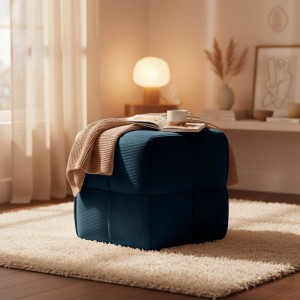 DELUKE Sitzhocker GIROS Cord Dunkelblau 40x40x40cm Hocker Schlafzimmer Polsterhocker Wohnzimmer Sitzbank Esszimmer